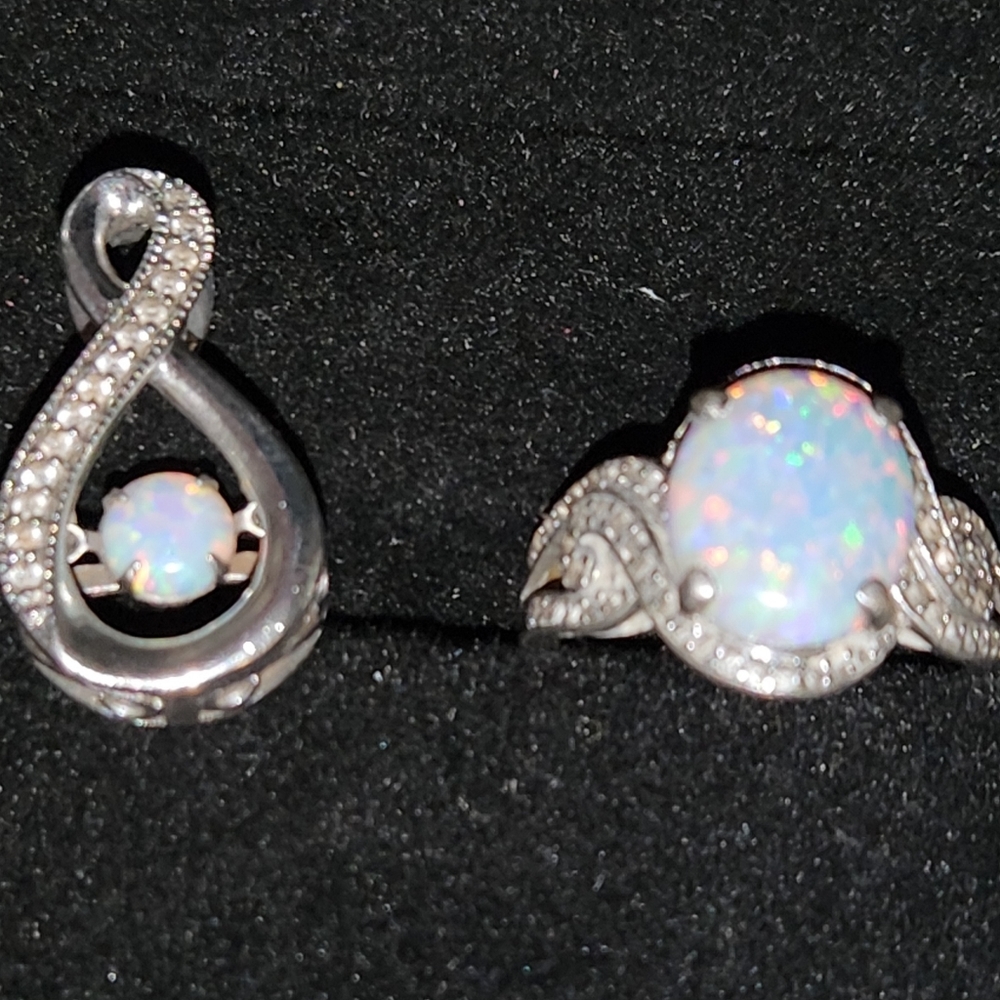 . 925 Opal and Diamond Penant with matching ring